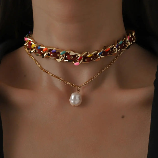 Rainbow Gold Chain Necklace - Thick Colourful Statement Jewelry Wicked Tender