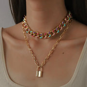 Rainbow Gold Chain Necklace - Thick Colourful Statement Jewelry Wicked Tender