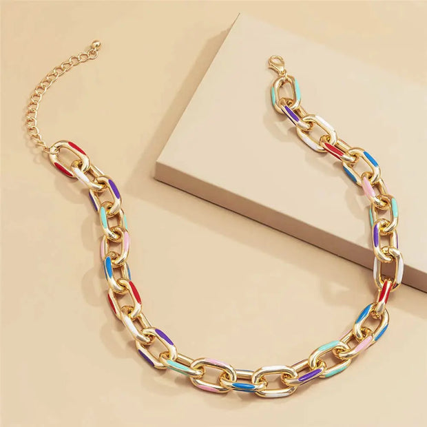 Rainbow Gold Chain Necklace - Thick Colourful Statement Jewelry Wicked Tender