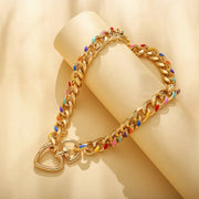 Rainbow Gold Chain Necklace - Thick Colourful Statement Jewelry Wicked Tender