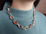 Rainbow Gold Chain Necklace - Thick Colourful Statement Jewelry Wicked Tender