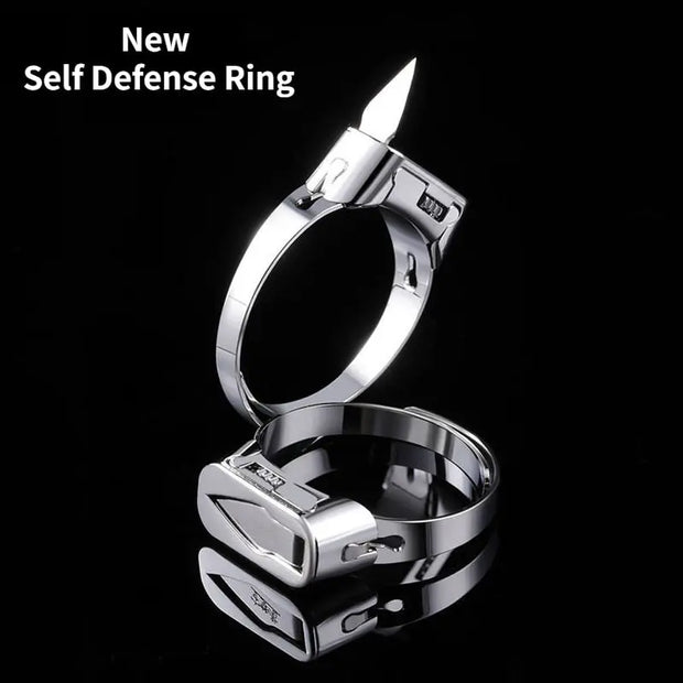 Razor Blade Ring With Knife - Self Defense Spike Ring With Hidden Blade Survival Ring Self Defense Jewelry For Women Self Defense Accessories Wrap Leaf Ring Stainless Steel Couple Rings Adjustable Wrap Wrings Wicked Tender