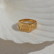 Rich Bitch Engraving Ring - Gold Plated Minimal Stacking Ring For Women Wicked Tender