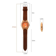 Round Bamboo Wood Quartz Watch - Stripe Patterned Wooden Bezel Watch With Misty Orange and Minimal Numbered Dial Wicked Tender