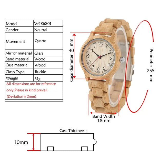 Simple Round Bamboo Wood Quartz Watch - Casual Natural Light Wooden Bezel Watch With Classic Numbered Dial Wicked Tender