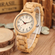 Simple Round Bamboo Wood Quartz Watch - Casual Natural Light Wooden Bezel Watch With Classic Numbered Dial Wicked Tender