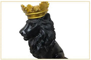 Sitting King Lion with Gold Crown Statue - Modern Abstract Indoor Home Jungle Wildlife Decoration Animal Sculpture for Tabletop Wicked Tender