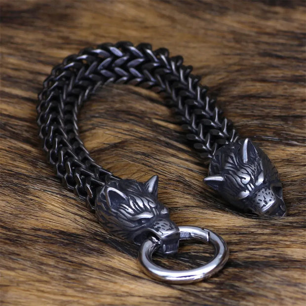 Stainless Steel Wolf Bracelet Skoll & Hati Bracelet - Vintage Stainless Steel Wolf Bracelet Viking Bracelet for Men Wicked Tender