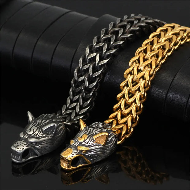 Stainless Steel Wolf Bracelet Skoll & Hati Bracelet - Vintage Stainless Steel Wolf Bracelet Viking Bracelet for Men Wicked Tender