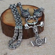 Skoll & Hati Viking Hammer Necklace - Large Vintage Stainless Steel Wolf Hammer Necklace Viking Necklace for Men Gothic Necklace for Men Wolf Necklace for Men Wicked Tender