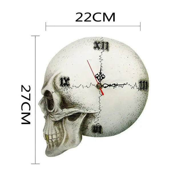 Skull Cranium Wall Clock - Hanging White Skull Wall Clock Art Home Decoration, Gothic Scary Minimal Halloween Clock with Roman Numerals Wicked Tender