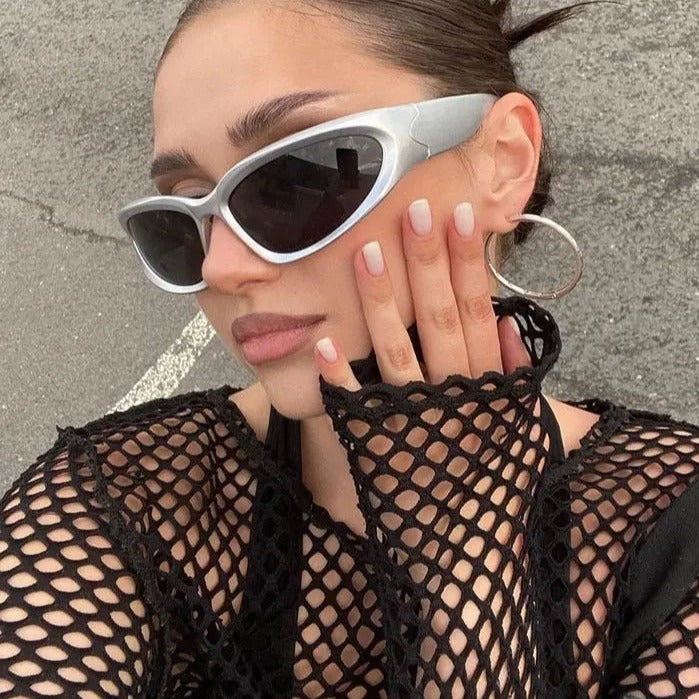 Slayers Futuristic Mirror Wrap Around Sunglasses Curved Aviator