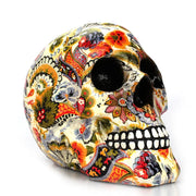 Smooth Calaveras Skull Statue - Flower Pattern Art Human Skull Sugar Decoration Sculpture Model for Halloween, Latin Americas Day of the Dead Wicked Tender