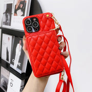 iphone case with card holder Soft Leather Zipper Wallet iPhone Case with Card Holder - Chic Diamond Lattice iPhone Case with Strap for iPhone 11, 12, SE, 13, 14, Pro, Pro Max Wicked Tender