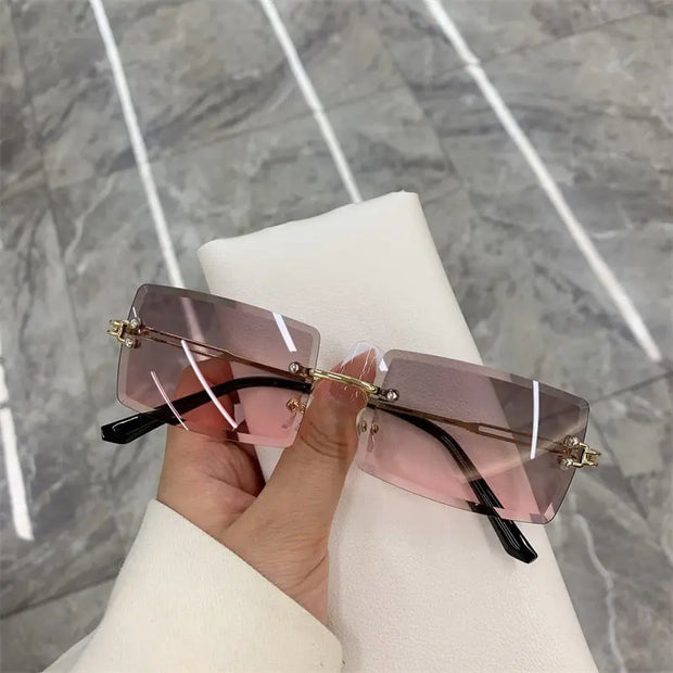 Sophisticate - Small Rectangle Sunglasses for Women Vintage, Tinted Lens, Rimless Gradient Sunglasses for Women, Pink Rimless Sunglasses, Pink Transparent Sunglasses Wicked Tender