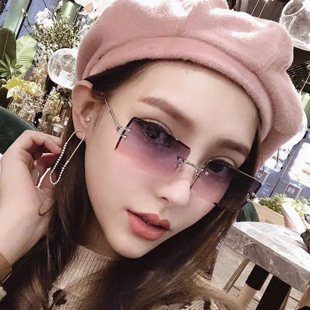 Sophisticate - Small Rectangle Sunglasses for Women Vintage, Tinted Lens, Rimless Gradient Sunglasses for Women, Pink Rimless Sunglasses, Pink Transparent Sunglasses Wicked Tender