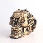 Steampunk Skull Statue with Gear Goggles - Detailed Brass or Silver Tone Sculpture for Parties or Halloween Home Decoration Wicked Tender