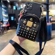 iPhone case with strap Studded Backpack iPhone Case - Black or White Leather iPhone Case with Strap for iPhone 7, 8, X, XS, 11, 12, SE, 13, Pro, Pro Max, Mini Wicked Tender