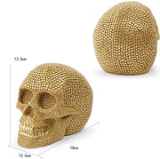 Studded Skull Statue Home Decoration - Gold or Silver Resin Human Skull Art Sculpture for Parties, Events, Halloween Wicked Tender