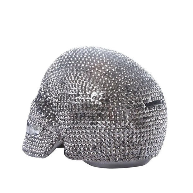 Studded Skull Statue Home Decoration - Gold or Silver Resin Human Skull Art Sculpture for Parties, Events, Halloween Wicked Tender
