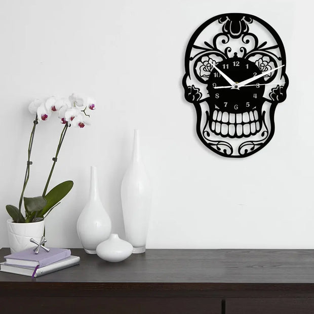 Sugar Skull Day of the Dead Wall Clock - Mexican Skull Dia de Meurtos Wall Clock Decoration Skull Clock with Flower Design Art Wicked Tender