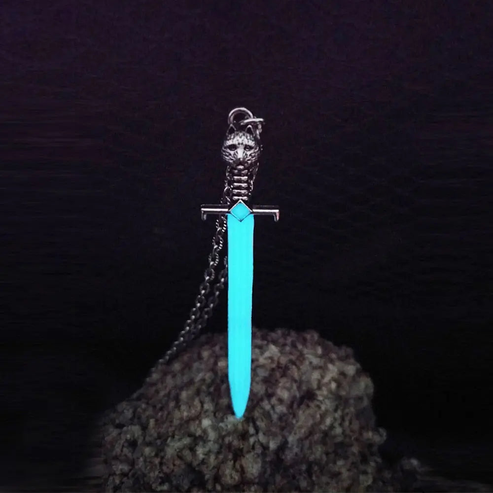 Sword of Damocles Glow in the Dark Sword Necklace - Glowing Sword Necklace  for Men and Women