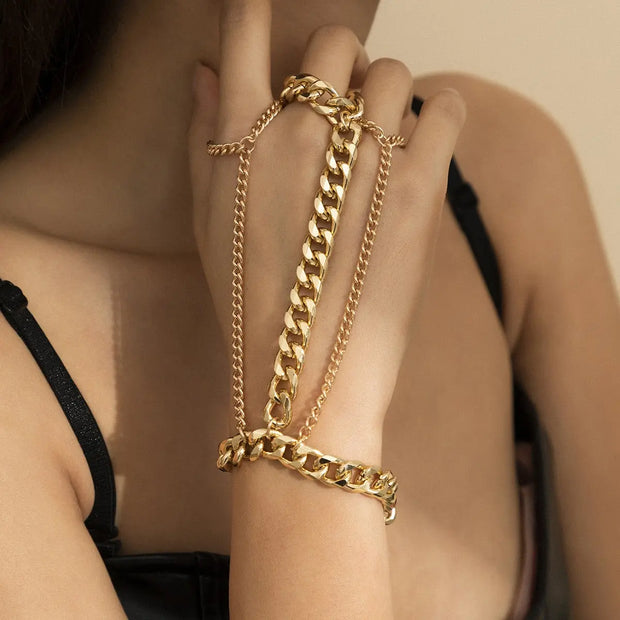Gold Chain Ring Thick Gold Chain Ring Bracelet Set - Chunky Cuban Chain Bracelet For Women Wicked Tender