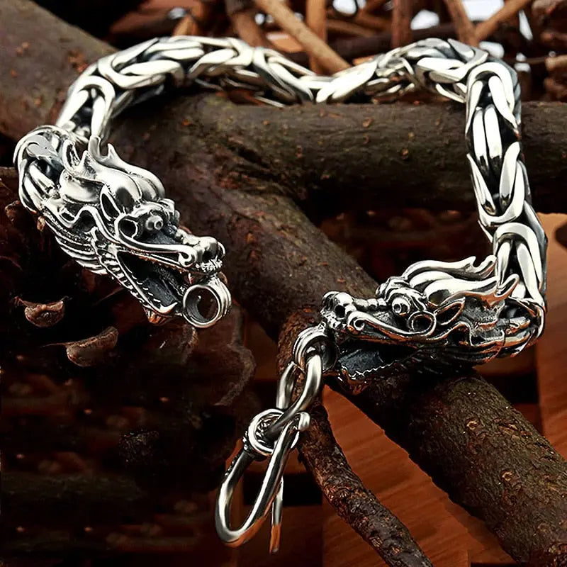 Twin Dragon Vintage Dragon Bracelet Men Stainless Steel Bracelets
