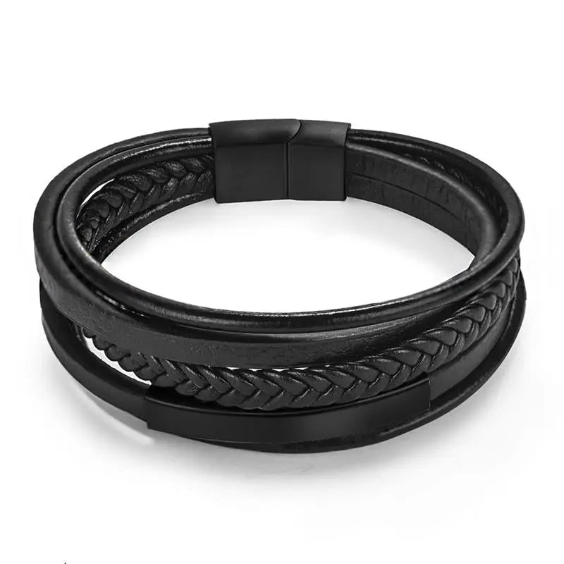 Bracelet Homme double cordon en cuir marron HOOKS Bracelet Homme double cordon en cuir marron HOOKS
