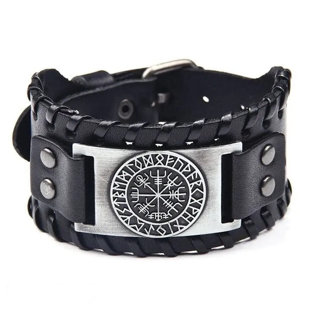 Viking Cuff Bracelet for Men Viking Compass Bracer Leather Viking Bracelet - Large Viking Cuff Bracelet for Men Wicked Tender