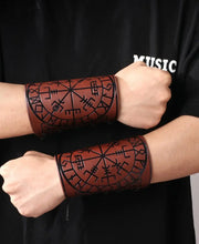 Viking Cuff Bracelet for Men Viking Symbol Arm Guard - Large Leather Viking Cuff Bracelet for Men Wicked Tender