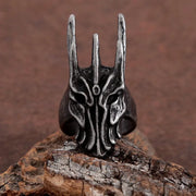 Black Stainless Steel Ring Helm of Sauron Ring - Large Black Stainless Steel Ring For Men Wicked Tender