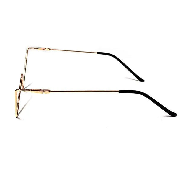 Gold Wire Framed Glasses Waveform - Half Frame Glasses No Lens, Gold Wire Framed Glasses Triangles Glasses Frame Cat Eye Glasses With Rhinestones Wicked Tender
