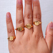 Wildflower Engraving Signet Ring - Gold Plated Minimal Stacking Ring For Women Wicked Tender