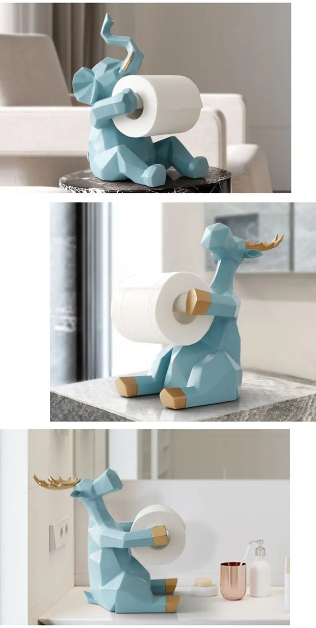 Wildlife Resin Statue Toilet Paper Roll Holder  - Modern Trendy Indoor Home Decoration Elephant or Giraffe Animal Sculpture for Bathroom Wicked Tender