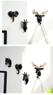 Wildlife Wall Hanger Resin Statue Set - Modern Trendy Wall Mounted Indoor Home Decoration Animal Sculpture Figurine Heads with Hooks Wicked Tender
