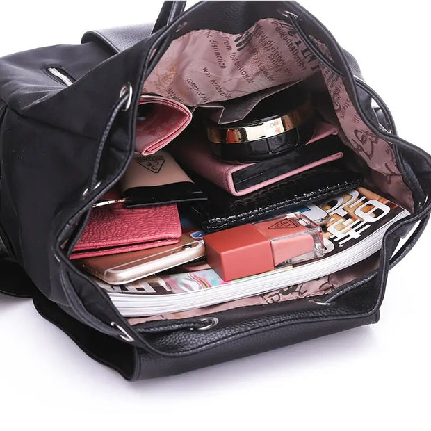 Women's Nylon Zipper Backpack - PU Leather Trim Back to School Bag Wicked Tender