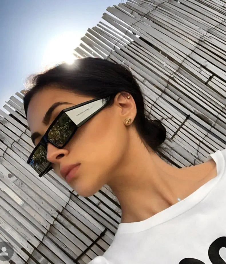 Women's Flat Top Medium Rectangle Frame Sunglasses - Thick
