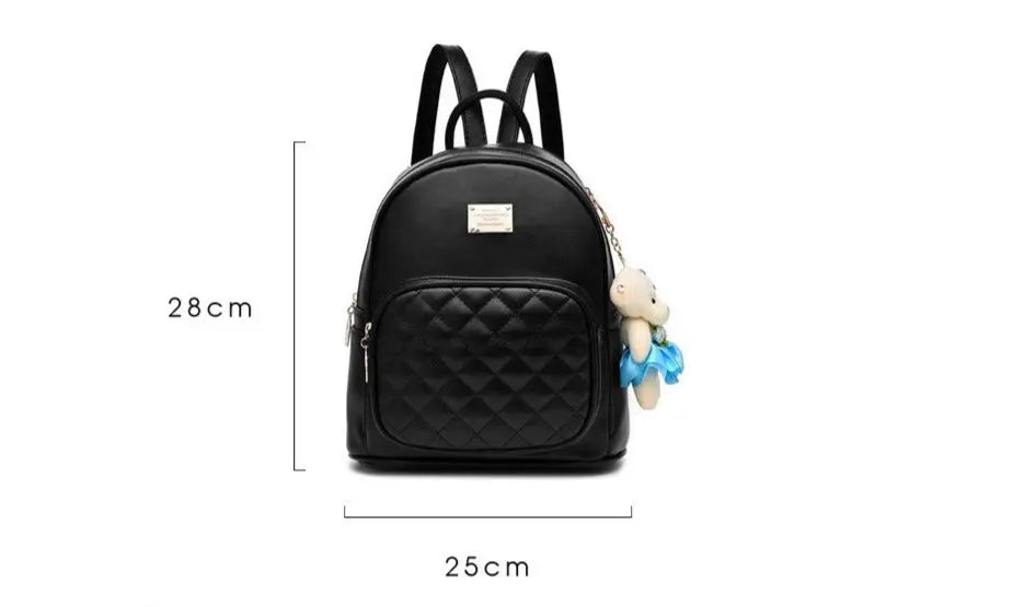 backpack purse mini multi pocket Leather Backpack Casual Travel Daypacks with Cute Bear For Womens-Blue
