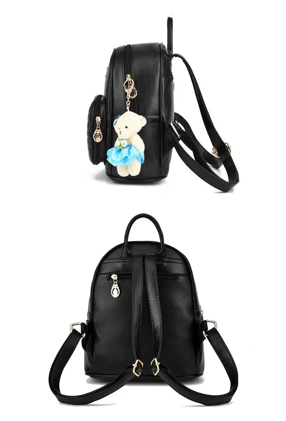 cute leather backpack school Leather Backpack Casual Travel Daypacks with Cute Bear For Womens-Blue
