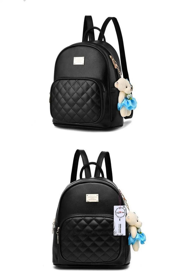 Womens PU Leather Backpack with Diamond Lattice Front Pocket - Vogue Fashion Mini Bag in Pink, Black, Red, Blue, Beige, Grey, Copper Wicked Tender