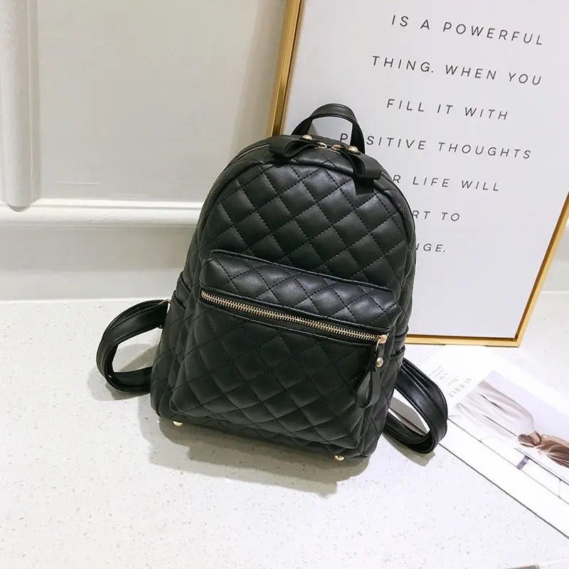 Women's PU Leather Diamond Lattice Mini Backpack – Chic High Fashion – Wicked Tender