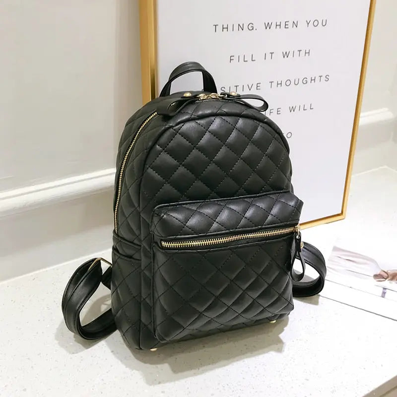 Women's PU Leather Diamond Lattice Mini Backpack – Chic High Fashion – Wicked Tender