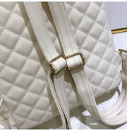 Womens PU Leather Full Diamond Lattice Backpack - High Fashion Vogue Mini Bag Wicked Tender