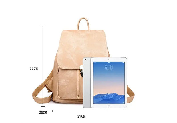 Womens Pink PU Leather Backpack and Wallet - Faux Leather Rucksack for School in Powder Pink, Khaki, Blue, Grey, Black, Fits iPad, Tablets, Laptop Wicked Tender