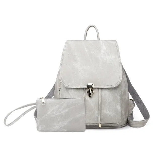 Womens Pink PU Leather Backpack and Wallet - Faux Leather Rucksack for School in Powder Pink, Khaki, Blue, Grey, Black, Fits iPad, Tablets, Laptop Wicked Tender