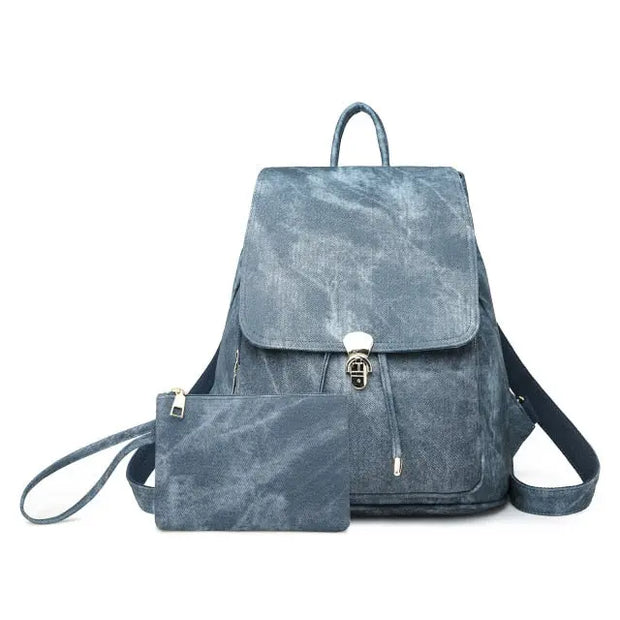 Womens Pink PU Leather Backpack and Wallet - Faux Leather Rucksack for School in Powder Pink, Khaki, Blue, Grey, Black, Fits iPad, Tablets, Laptop Wicked Tender