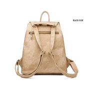 Womens Pink PU Leather Backpack and Wallet - Faux Leather Rucksack for School in Powder Pink, Khaki, Blue, Grey, Black, Fits iPad, Tablets, Laptop Wicked Tender