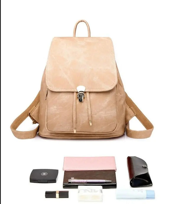 Womens Pink PU Leather Backpack and Wallet - Faux Leather Rucksack for School in Powder Pink, Khaki, Blue, Grey, Black, Fits iPad, Tablets, Laptop Wicked Tender