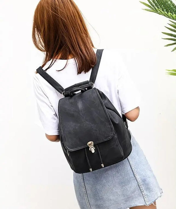 Womens Pink PU Leather Backpack and Wallet - Faux Leather Rucksack for School in Powder Pink, Khaki, Blue, Grey, Black, Fits iPad, Tablets, Laptop Wicked Tender